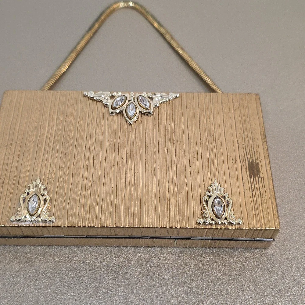 Vintage Evans Marquise Rhinestone Gold Art Deco Minaudiere Cigarette Case Compac - Picture 3 of 15
